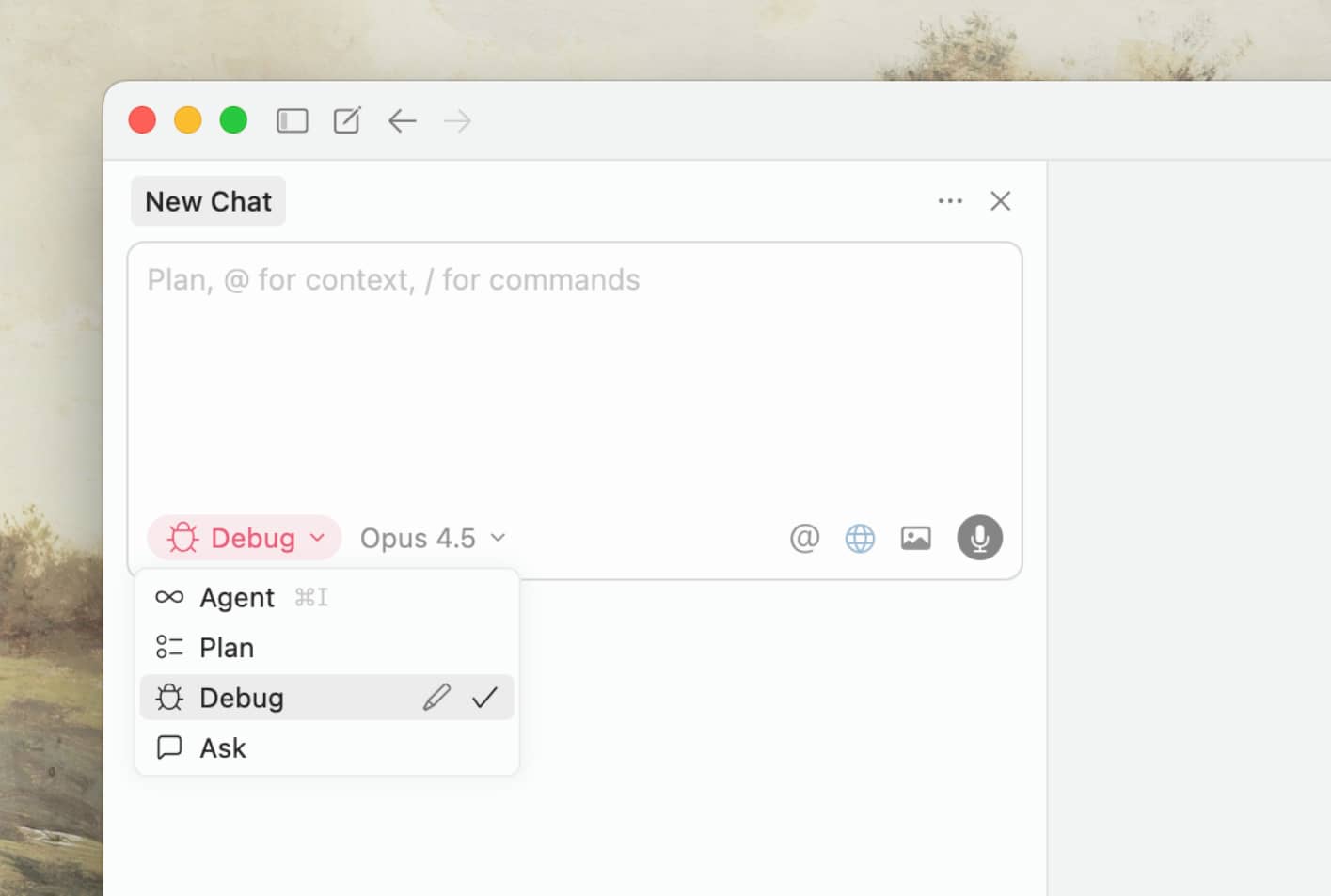 Agent 下拉菜单中的 Debug Mode