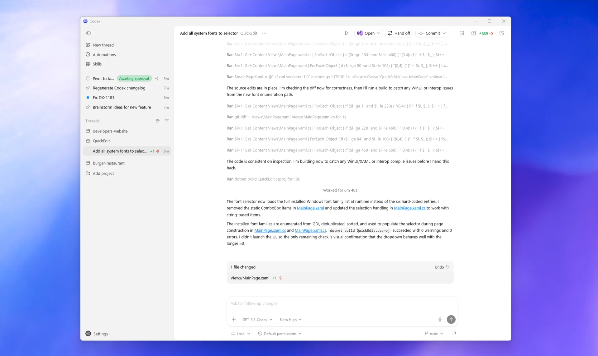OpenAI Codex Web 界面展示并行云任务与可验证证据